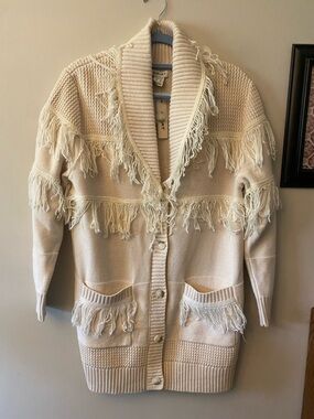 Ariat Cream Fringe Shawl-Collar Cardigan 🆕